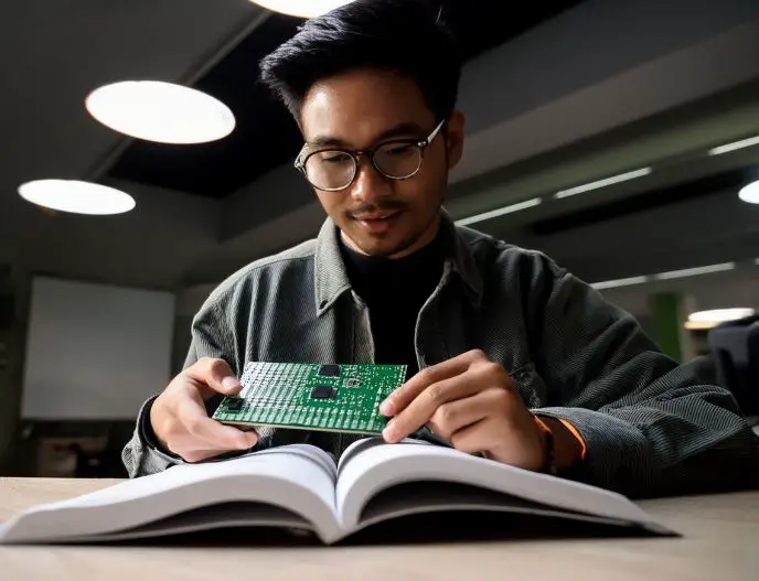 student with VLSI board